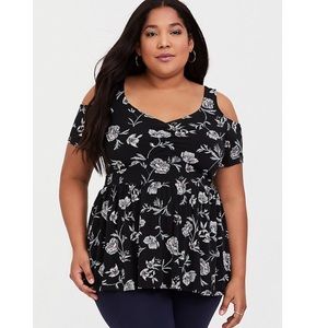 Torrid Floral Studio Knit Peplum Top Black